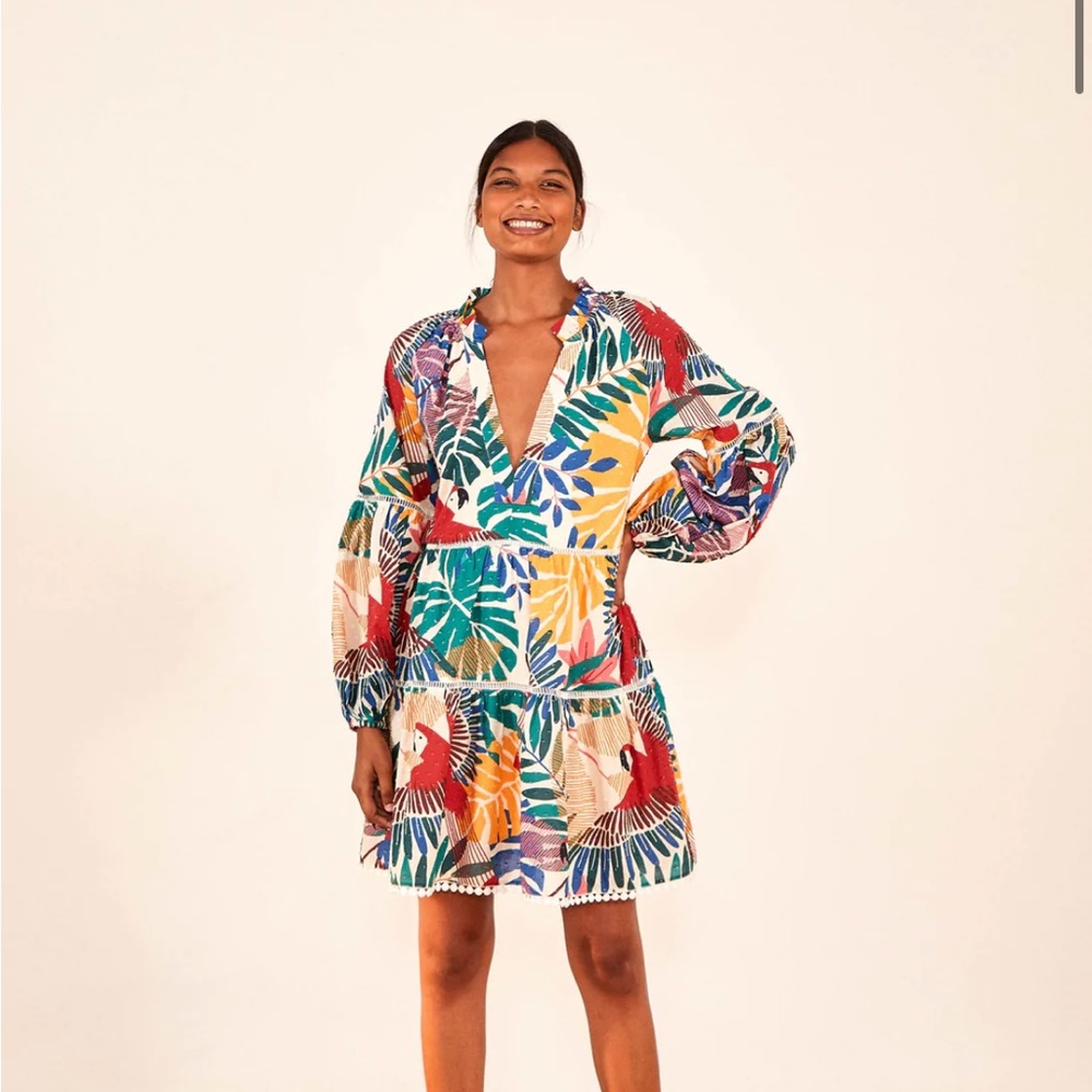 Farm Rio Off White Macaw Mini Dress